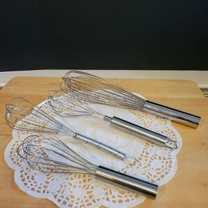 Lot of 4 Stainless Steel Whisks Unbranded 12" to 8"